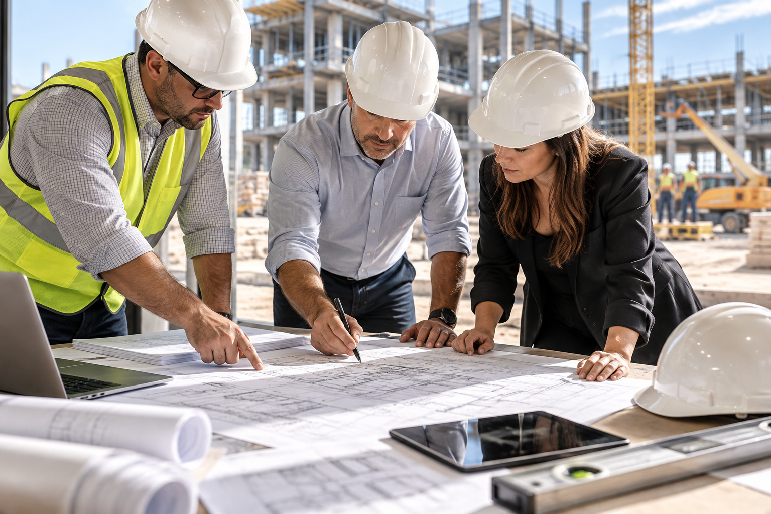FOND preconstruction professionals reviewing plans and coordinating project planning before construction